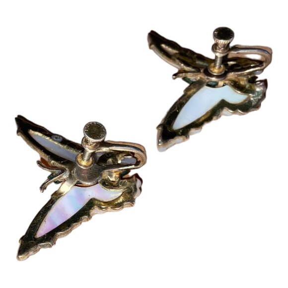 Earrings Screw-Back Butterfly MOP Mother of Pearl Gold Vintage Ocean Treasure St - Picture 9 of 9